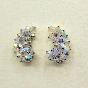 Vintage Beaded Cluster Earrings • by Laguna • Aurora Borealis